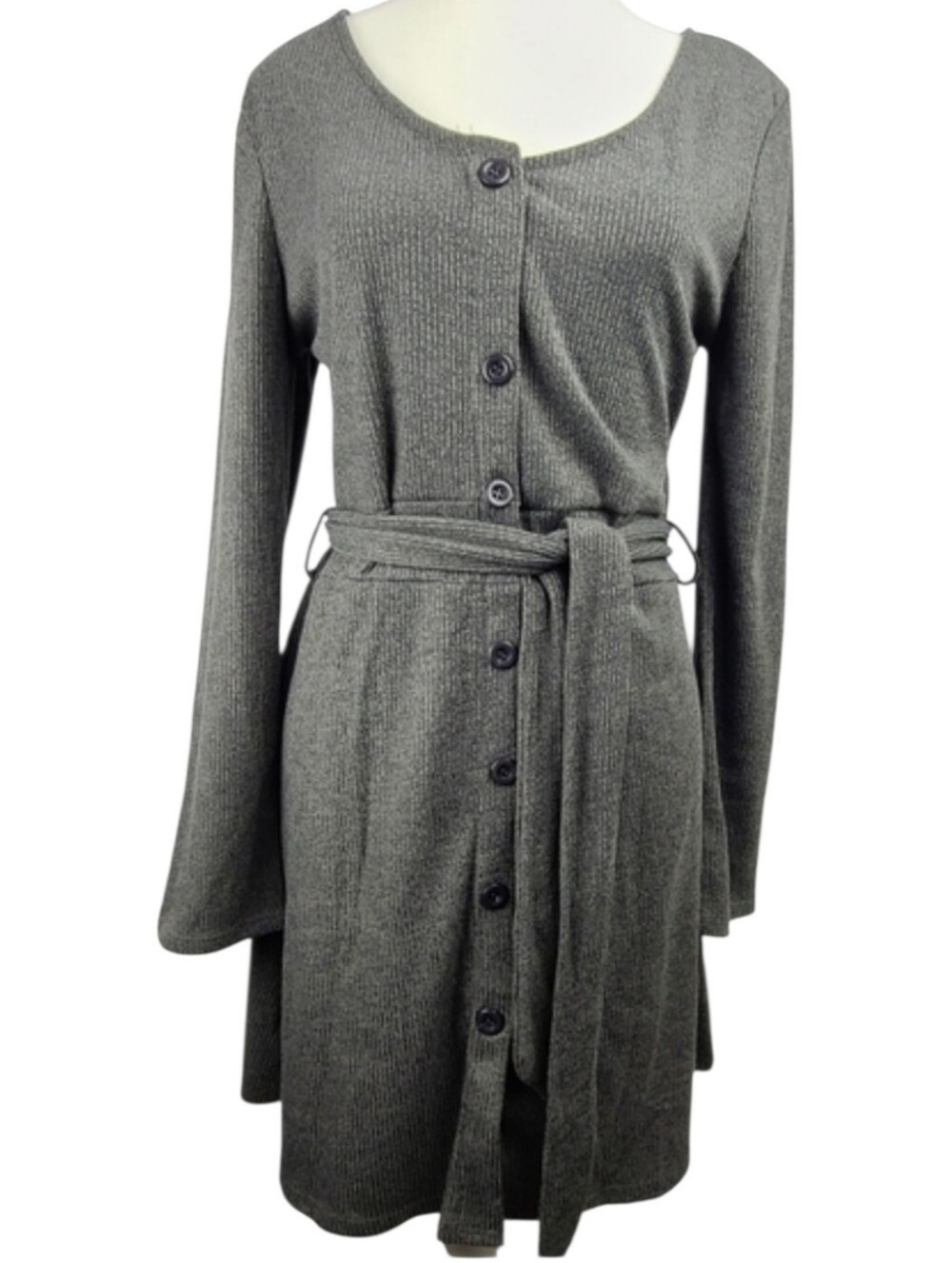 Brave Soul NWT Gray Ribbed Long Sleeve Dress w/ Belt Women’s Size M